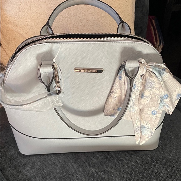 Steve Madden Cream Satchel with Floral Scarf light blue - Picture 1 of 7